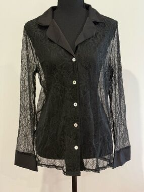 Fredericks L Women's Black Floral Lace Button Front Blouse 245